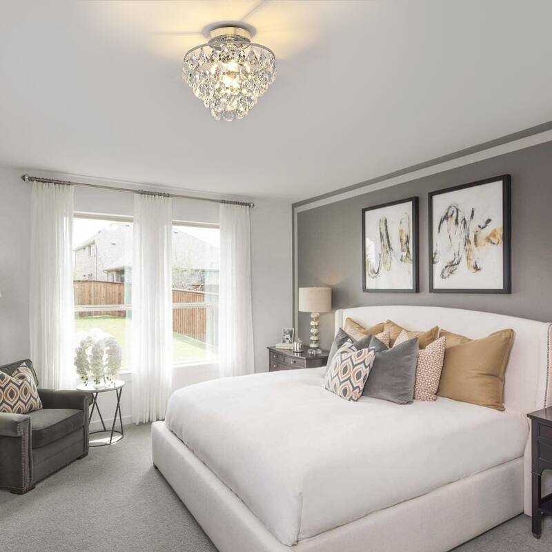 WINGBO Small Crystal Ceiling Light Fixture Mini Semi Flush Mount...