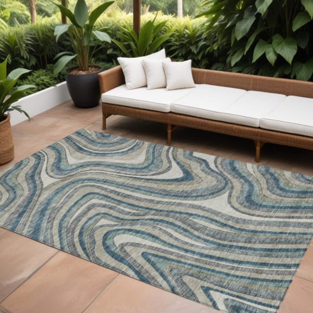 HomeRoots Abstract Transitional Rectangle Outdoor Rug