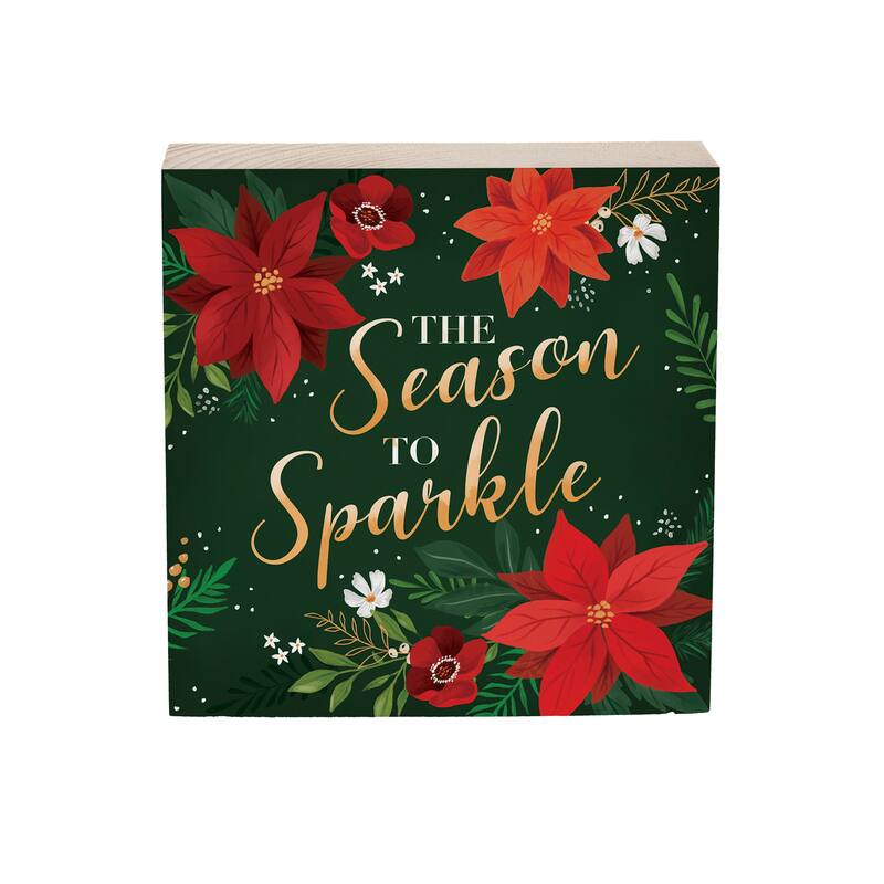 Holiday Sign Wood Block - "The Season To Sparkle" - 6" x 6" - Multicolor