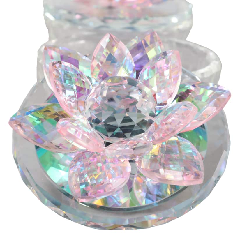 Decorative Rainbow Lotus Top Glass Trinket Dish for Jewelry and Keepsake Storage