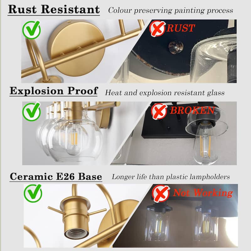 Gold Bathroom Light Fixtures Wall Sconces with Clear Glass Shade Bathroom Vanity Lights Vanity Light Fixture