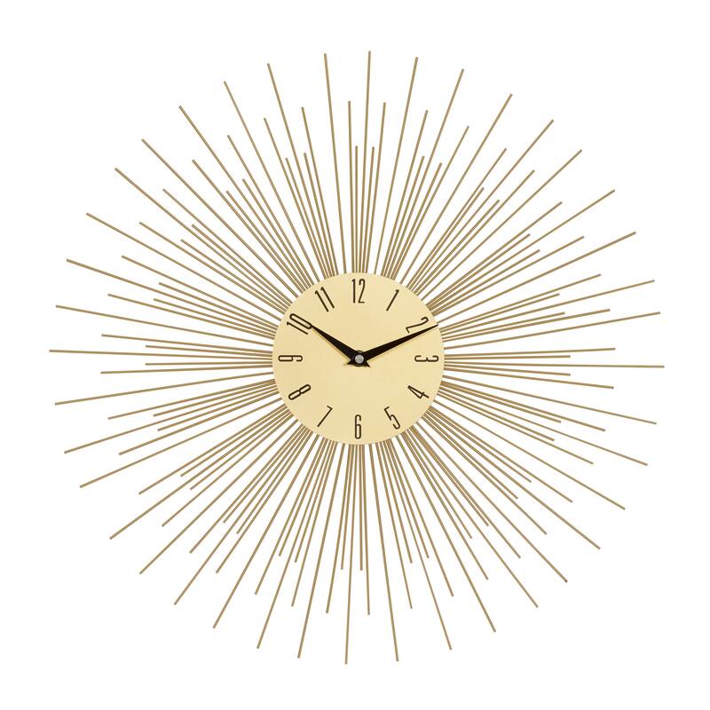 Metal Starburst Wall Clock with Black Accents - Gold - Roche River Decor - 1"W x 19"L x 19"H