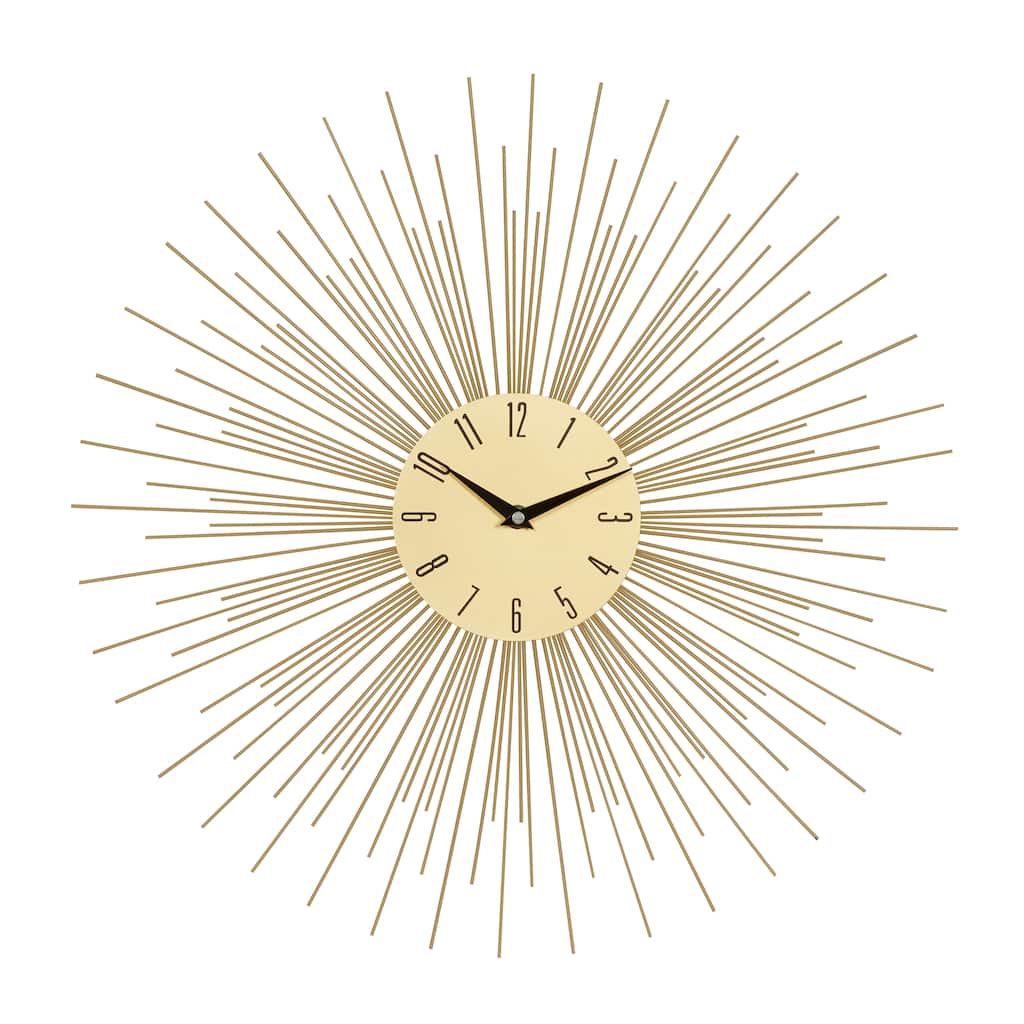 Metal Starburst Wall Clock with Black Accents - Gold - Roche River Decor - 1"W x 19"L x 19"H
