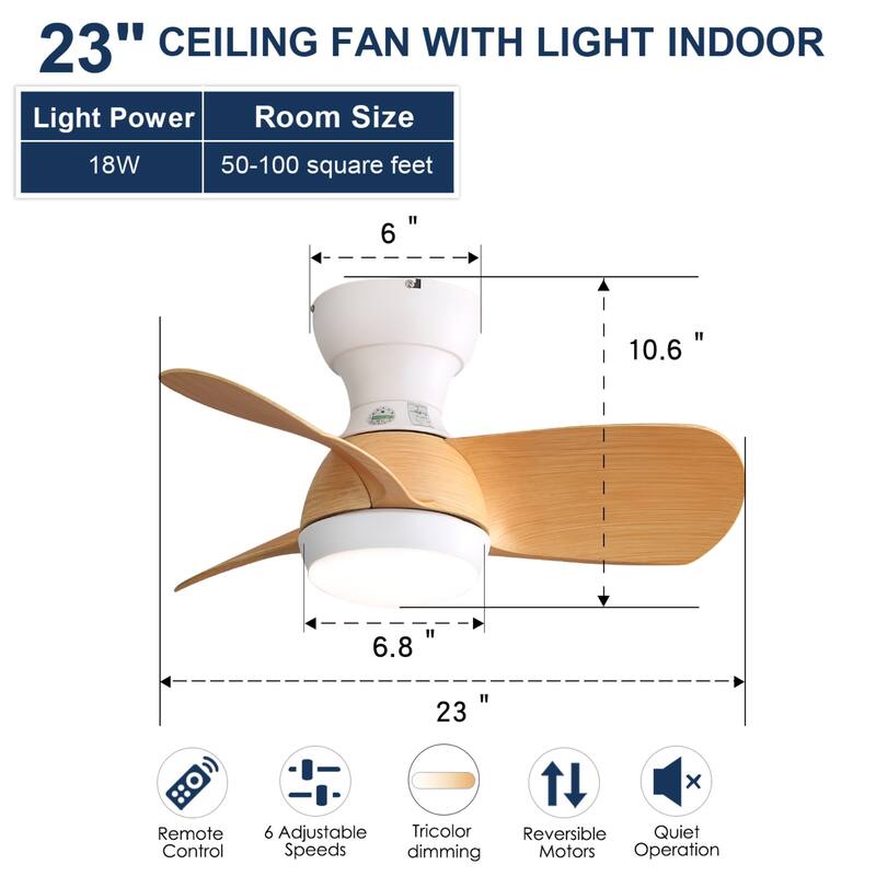 23" Mount LED Bedroom Ceiling Fan with Remote - 23
