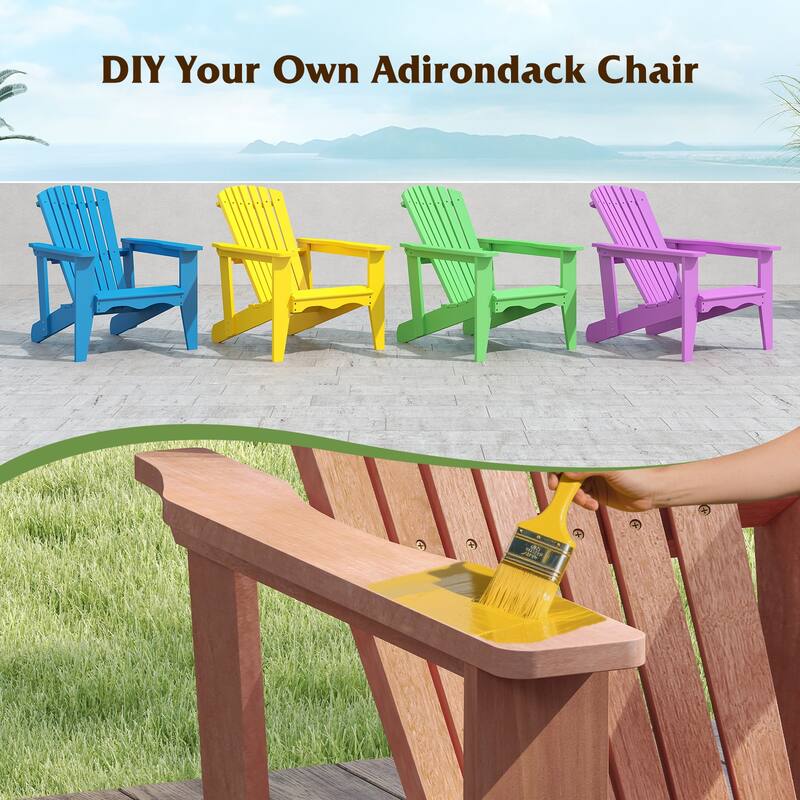 Natural Solid Wood Adirondack Chair with Ergonomic Backrest and DIY Option - 34" L × 28" W × 35" H