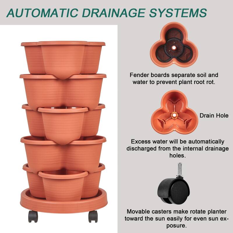 Vertical Strawberry Planter 5 Tier Hanging Vertical Gardening Planter Stackable Garden Tower Pot for Strawberries Flowers