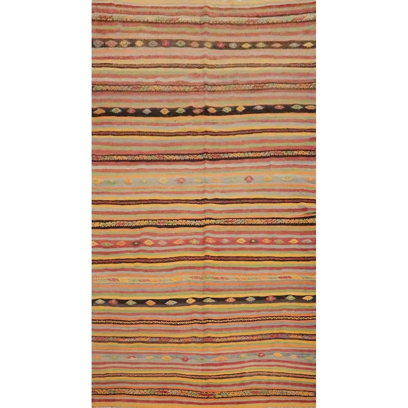 Hand Woven Oriental 100% Wool Carpet Southwestern Tribal Multi-Colored Kilim Area Rug - 9' 6'' X 5' 1''