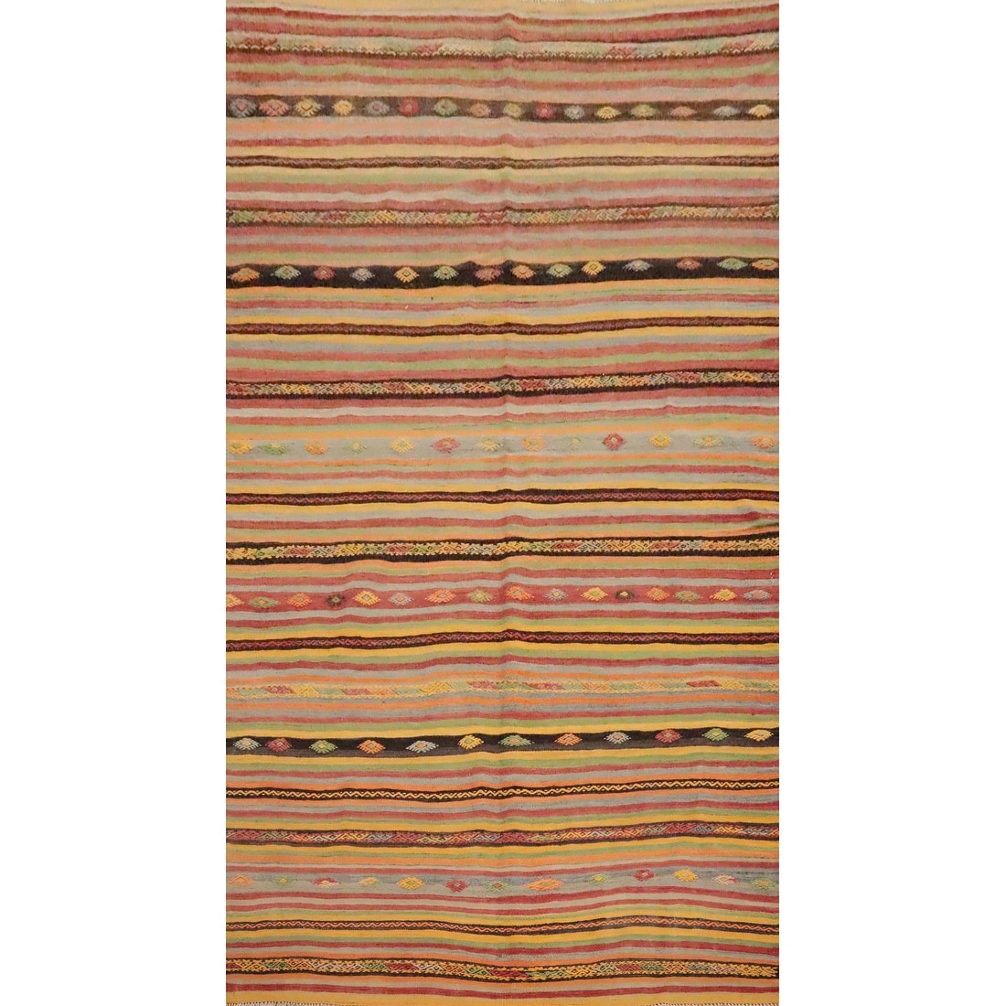 Hand Woven Oriental 100% Wool Carpet Southwestern Tribal Multi-Colored Kilim Area Rug - 9' 6'' X 5' 1''