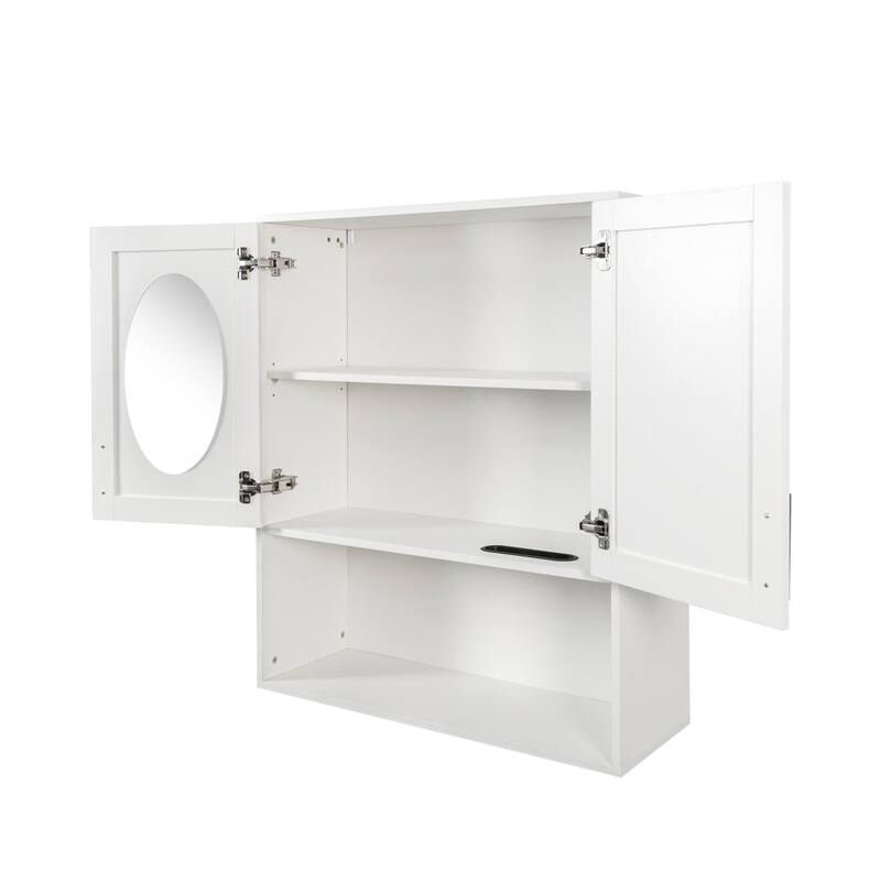Bathroom Mirror Cabinet - Two Door Wall Cabinet Vanity Mirror Cabinet with Facial Tissues Slot and Multifunctional Storage