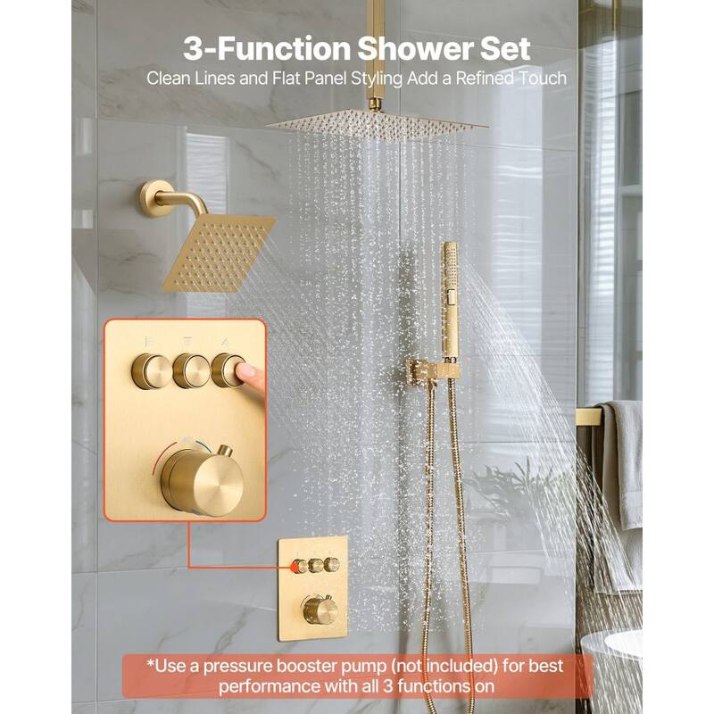 Modern 3-Function Shower Faucet Set with Brass Valve Stainless Steel Panel and Multi-Angle Sprayer