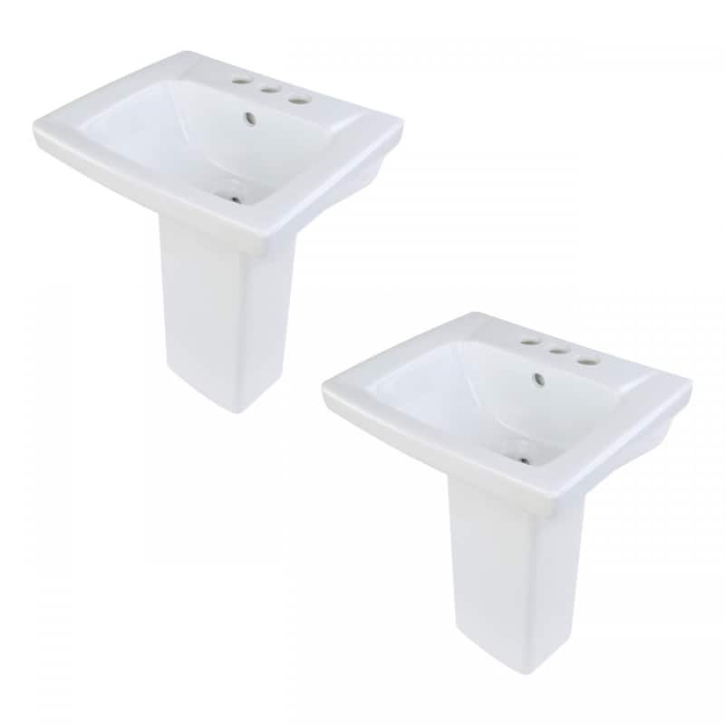 WeeWash Child Pedestal Sinks 16" Wide White Porcelain Pedestal Sink with Centerset Faucet Holes (Set of 2) Renovators Supply