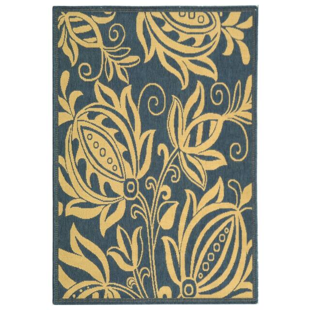 SAFAVIEH Courtyard Leatrice Indoor/ Outdoor Patio Backyard Rug - 4' x 5'7" - Blue/Natural
