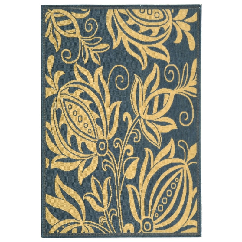 SAFAVIEH Courtyard Leatrice Indoor/ Outdoor Patio Backyard Rug - 4' x 5'7" - Blue/Natural