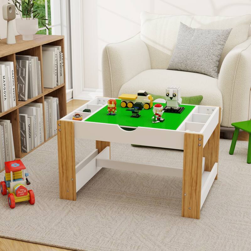 Anmytek Modern Kids 2 in 1 Play Table with 7 Storage Compartments for Building Blocks White