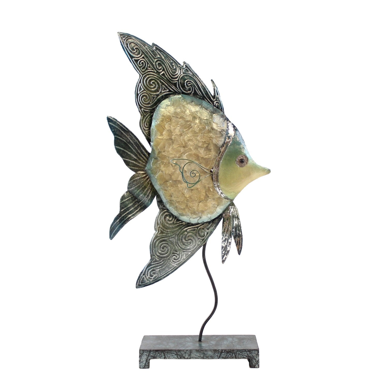 Small Iron & Capiz Angel Fish Decor
