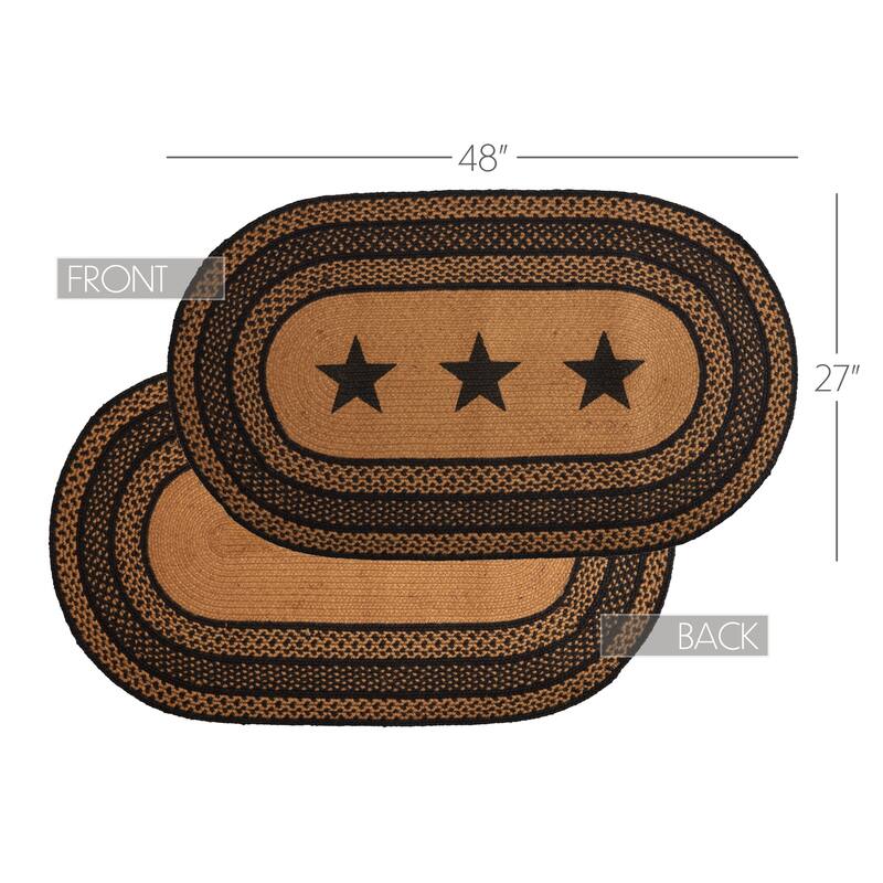Farmhouse Jute Rug Oval Stencil Stars w/ Pad 27x48 - 27" x 48"