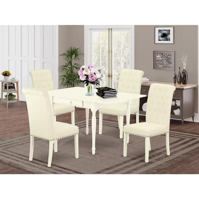 HomeStock 5-Piece Linen White Finish Solid Wood Top - Dining Room Set with Dropleaf (Seats-4)