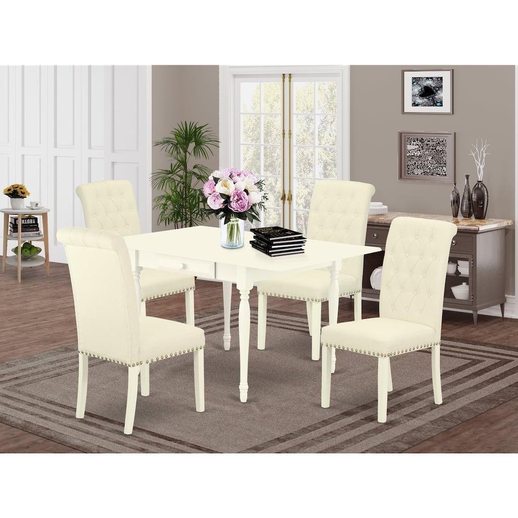 HomeStock 5-Piece Linen White Finish Solid Wood Top - Dining Room Set with Dropleaf (Seats-4)