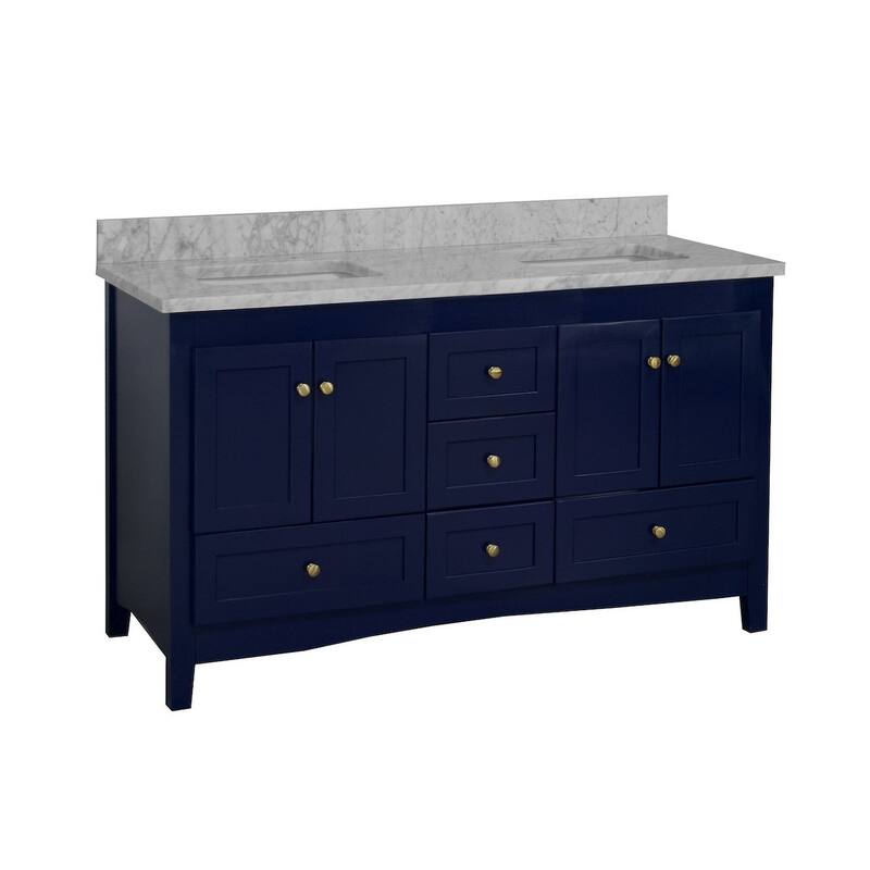KitchenBathCollection Abbey 60" Double Bathroom Vanity with Carrara Marble Top