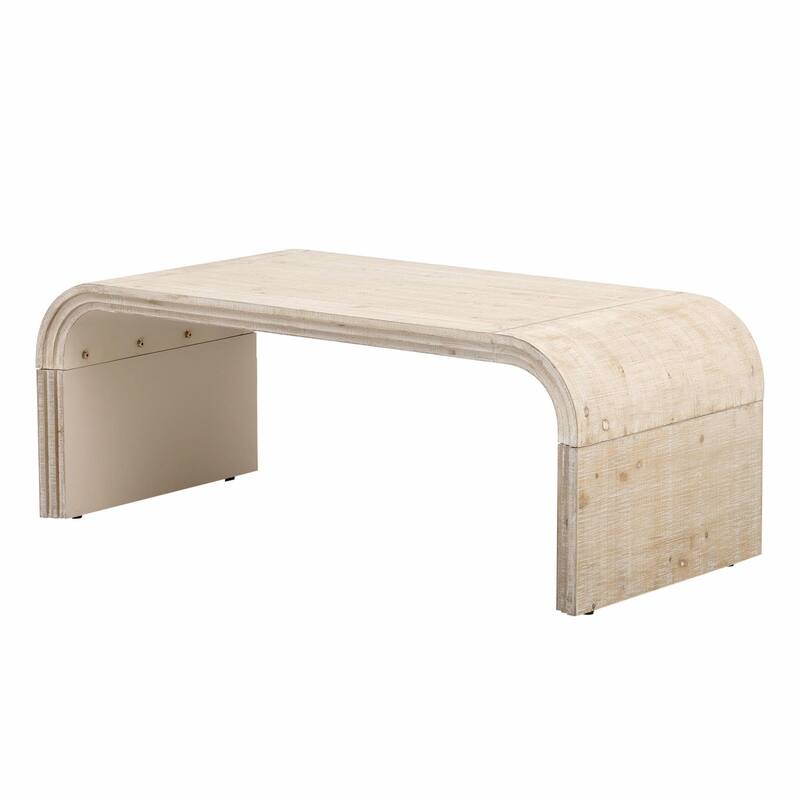 Minimalist Coffee Table with Curved Art Deco Design - Natural Wood Wash
