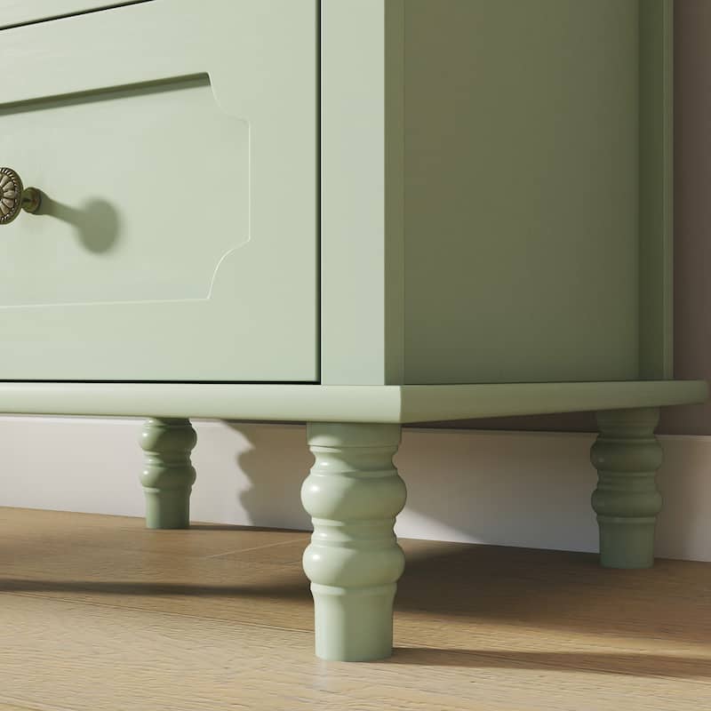Buffet Cabinet with Glass Doors and Double Drawer, Modern Wooden Storage Sideboard Cupboard for Living room
