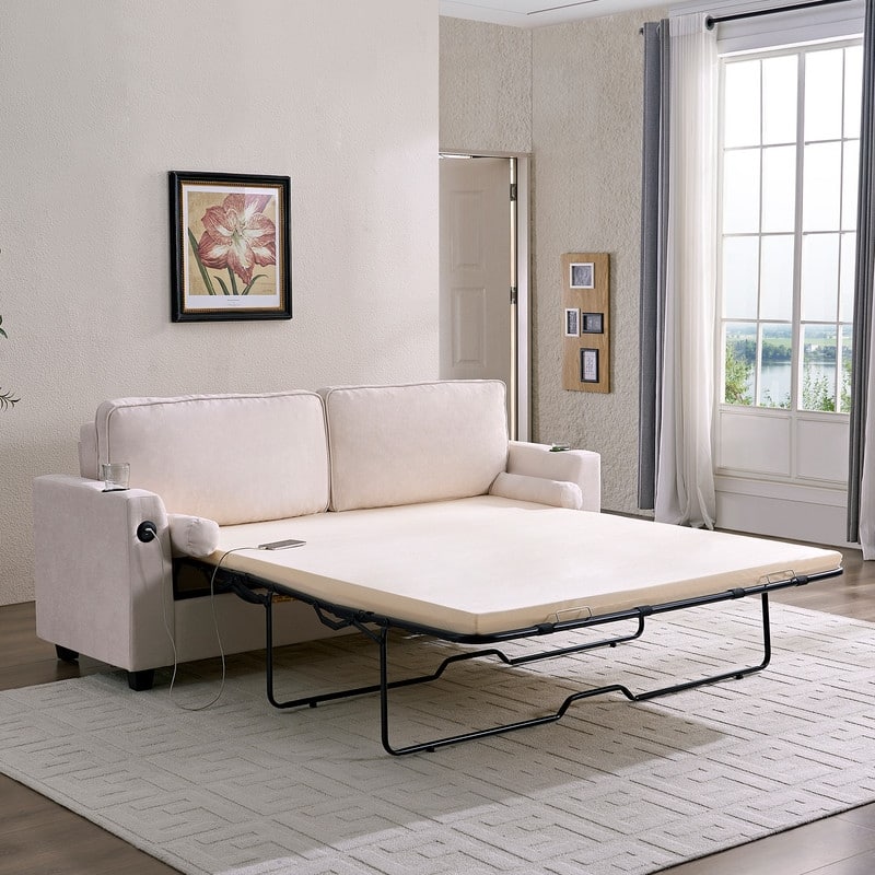 Mixoy Pull Out Loveseat Sofa,Sleeper Sofa Bed with Mattress,Cup Holder