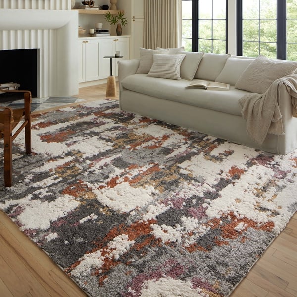 slide 2 of 32, Alexander Home Modern Kenya Shag Area Rug 4' x 6' - Grey / Multi - Rectangle