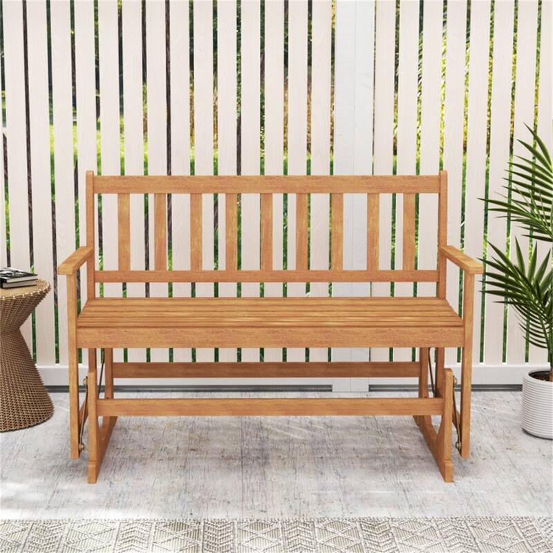 Acacia Wood Outdoor Glider Bench Two Seat Patio Loveseat Smooth Gliding Porch Garden and Backyard Seating - 44" x 26" x 34"