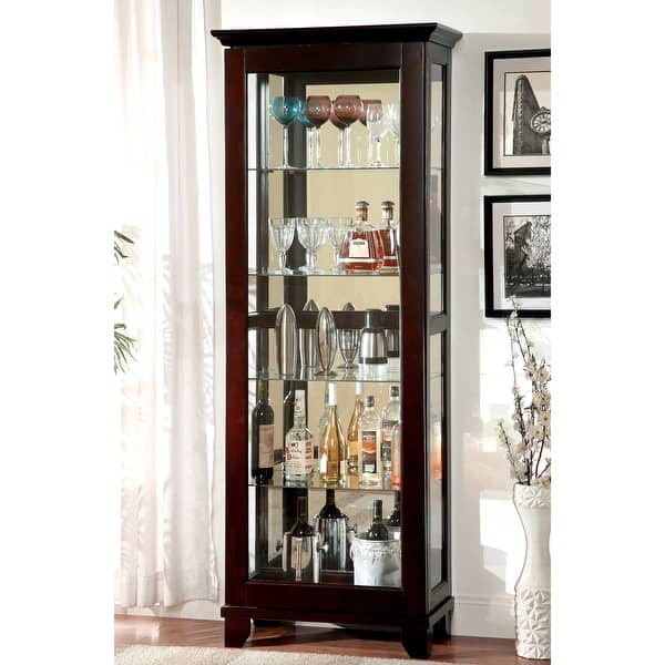 slide 2 of 4, Trav Transitional Walnut Solid Wood 5-Shelf Curio Cabinet by Furniture of America