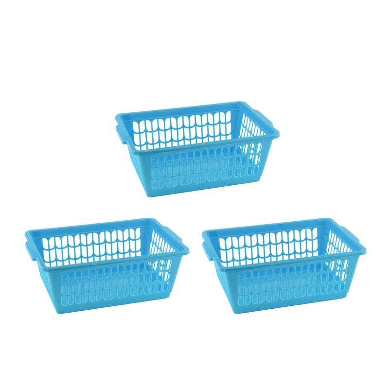 Small Plastic Storage Basket for Organizing Kitchen Pantry, Pack of 3 - blue