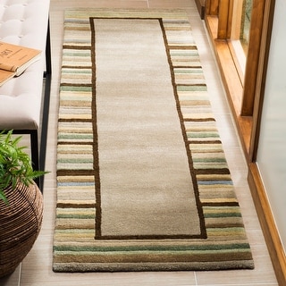 Martha Stewart by SAFAVIEH Striped Border Wool Rug - Tadpole Green - 2' 3" x 8'