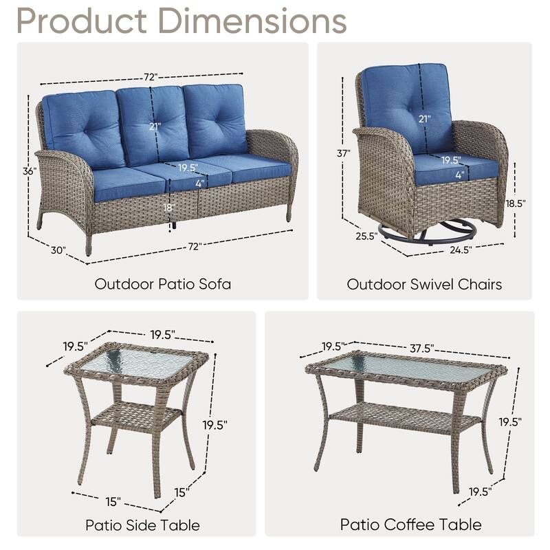 Pocassy Patio Outdoor Sofa Swivel Chairs with Ottman Table Set