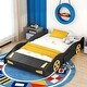 preview thumbnail 16 of 26, Playful Design Race Car-Shaped Full Size Platform Bed with Wheels,Sturdy Wood Construction and Storage Space