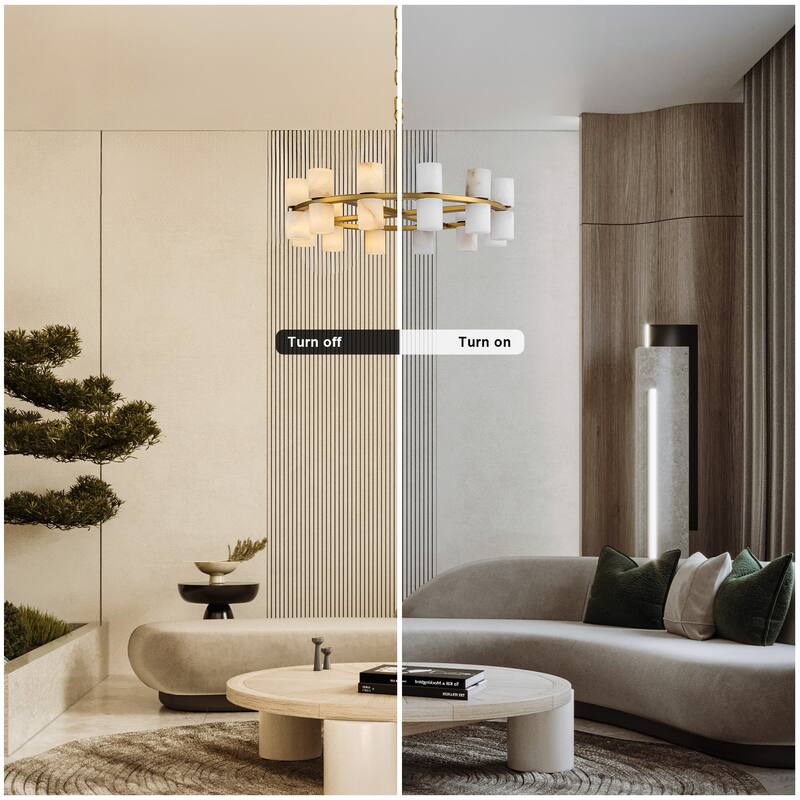 Modern Alabaster Glass Chandelier, Round or Linear Pendant Light with Up & Down Shades, D600-L1370, Copper or Black Finish