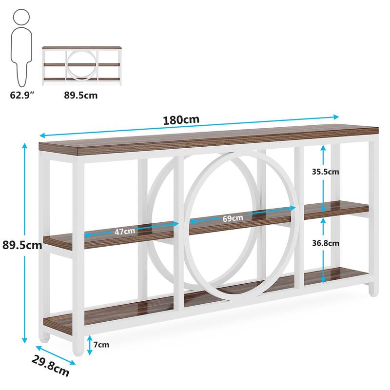 70.9 inch Extra Long Console Table Narrow Sofa Tables with 3 Tier Wood Storage Shelves