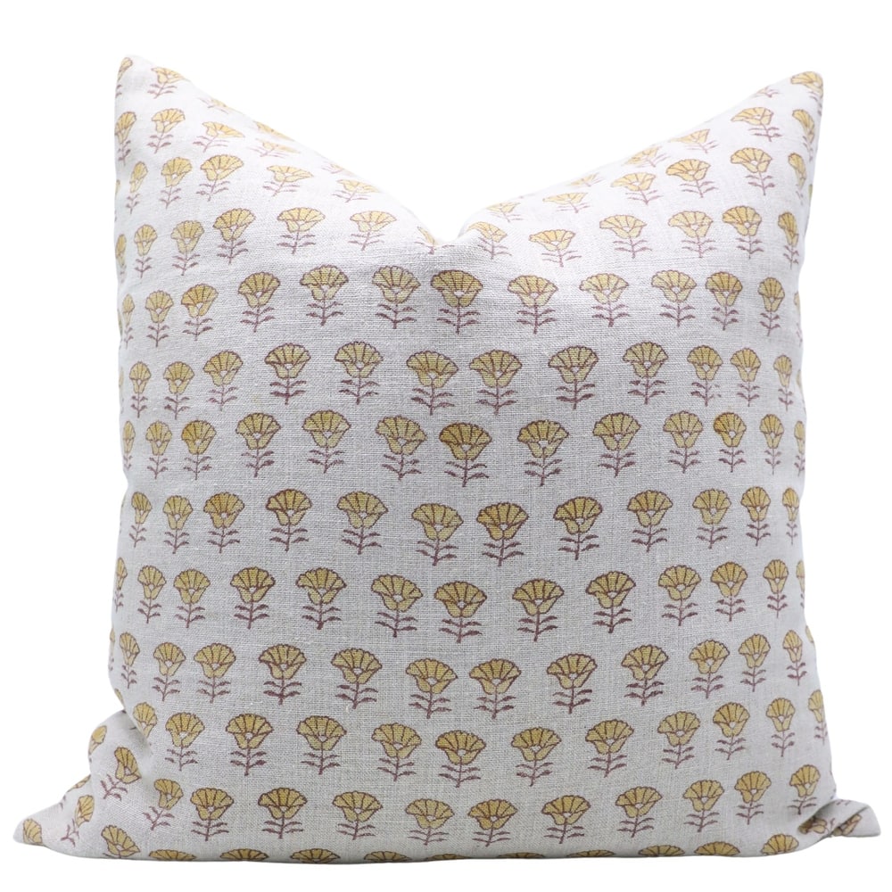 Fabdivine Linen Pillow Cover Rustic Sofa Decor Farmhouse Floral Block Print Cushion Case, Kohinoor