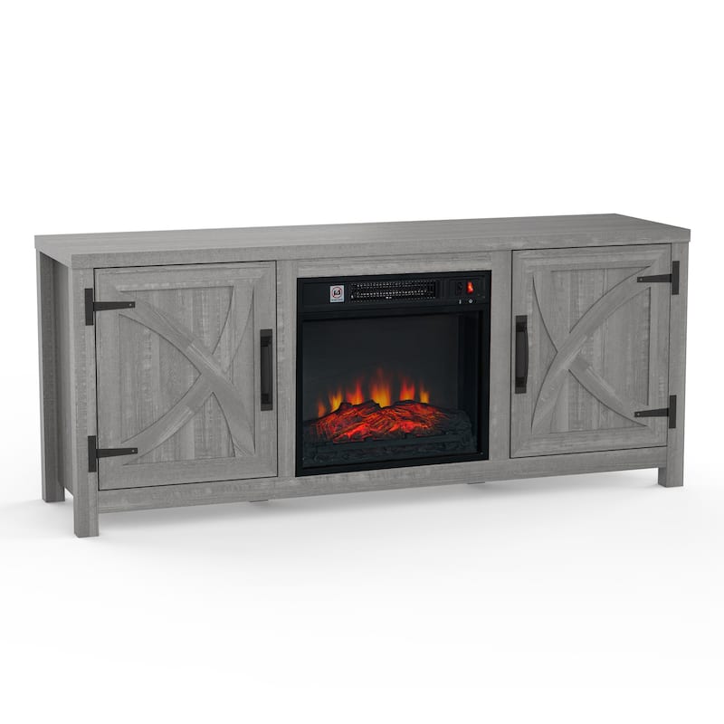 58-inch Grey Electric Fireplace TV Stands Console Table with 18" Electric Fireplace