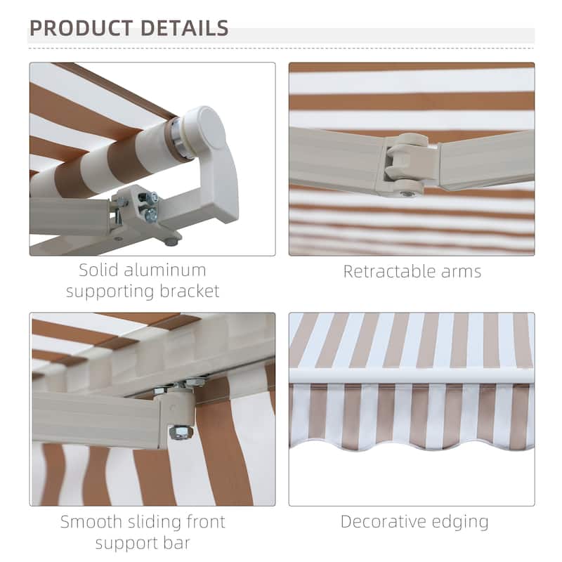 10' x 8' Retractable Awning, Sunshade Shelter w/ Manual Crank Handle, UV & Water-Resistant Fabric and Aluminum Frame