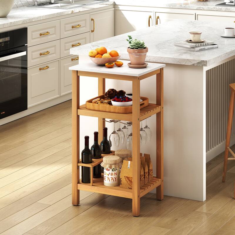 Gymax 3-Tier Patio Wood Storage Cabinet w/ Marble-Like Countertop 2