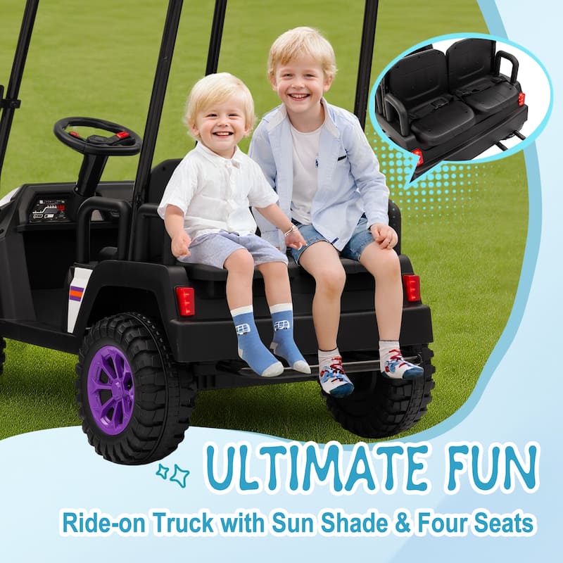 24V XL Kids Ride On Electric Truck with 4 Seats, Remote Control, Dual Motors, Suspension, Bluetooth Audio & Removable Sunshade