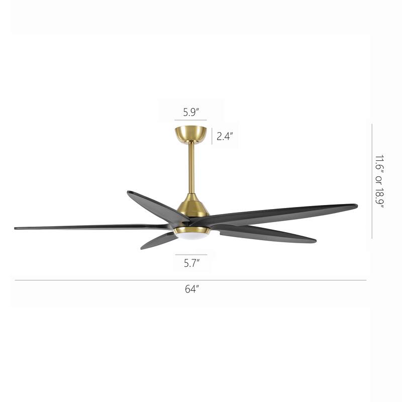 GetLedel 64" Solid Wood 5-Blade Dimmable LED Ceiling Fan with Remote and Light