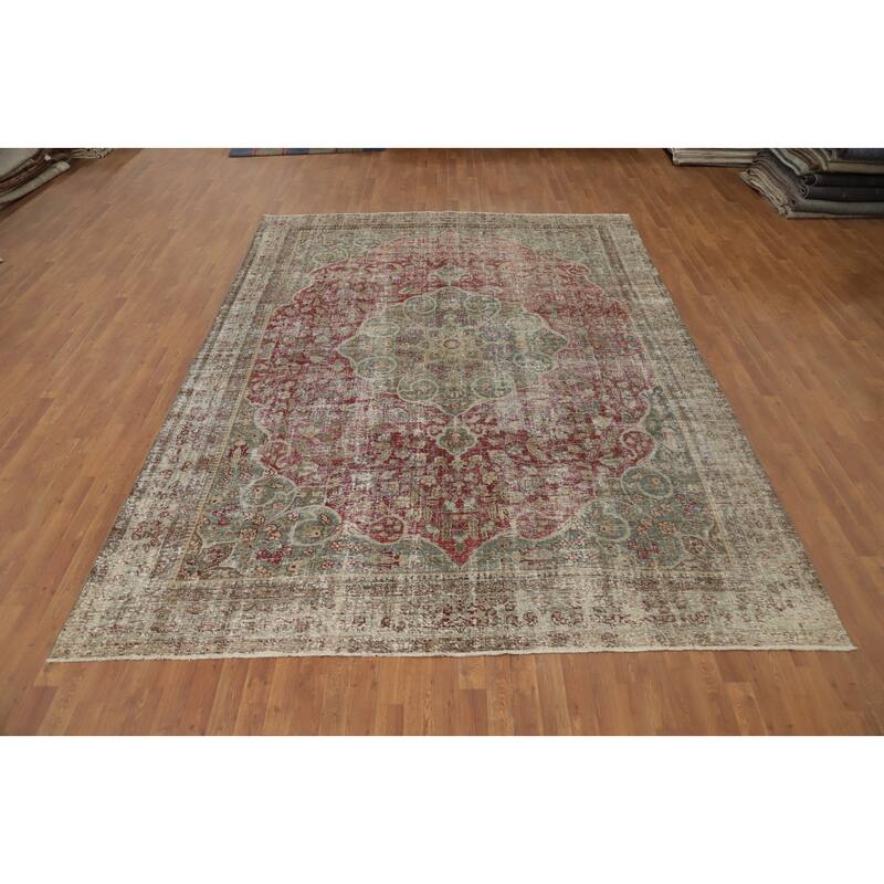Hand Knotted Oriental 100% Wool Carpet Traditional Floral Red Tabriz Area Rug - 11' 10'' X 8' 8''