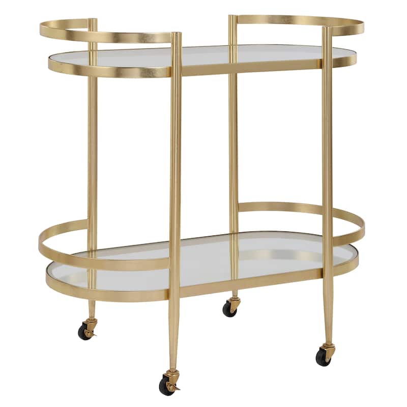 2 Tier Mirrored Top Bar Serving Cart - 33.5" - Gold