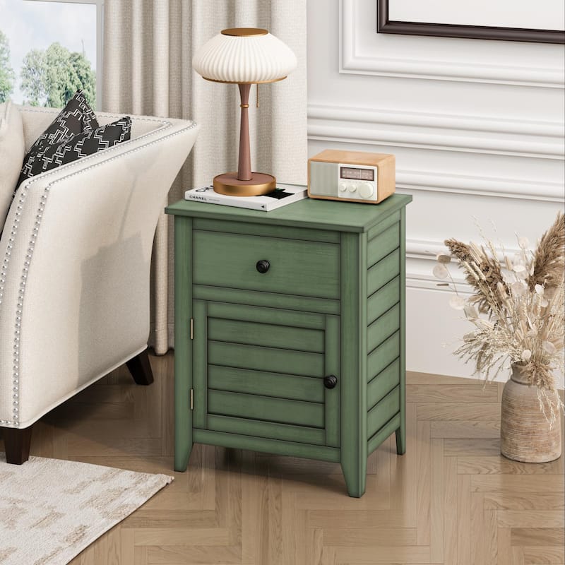 Transitional Nightstand with Storage Drawer - Antique Green