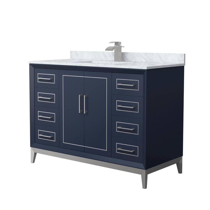 Wyndham Collection WCH515148S-NAT-UNSMXX Marlena 48" Free Standing - Dark Blue / Brushed Nickel Hardware