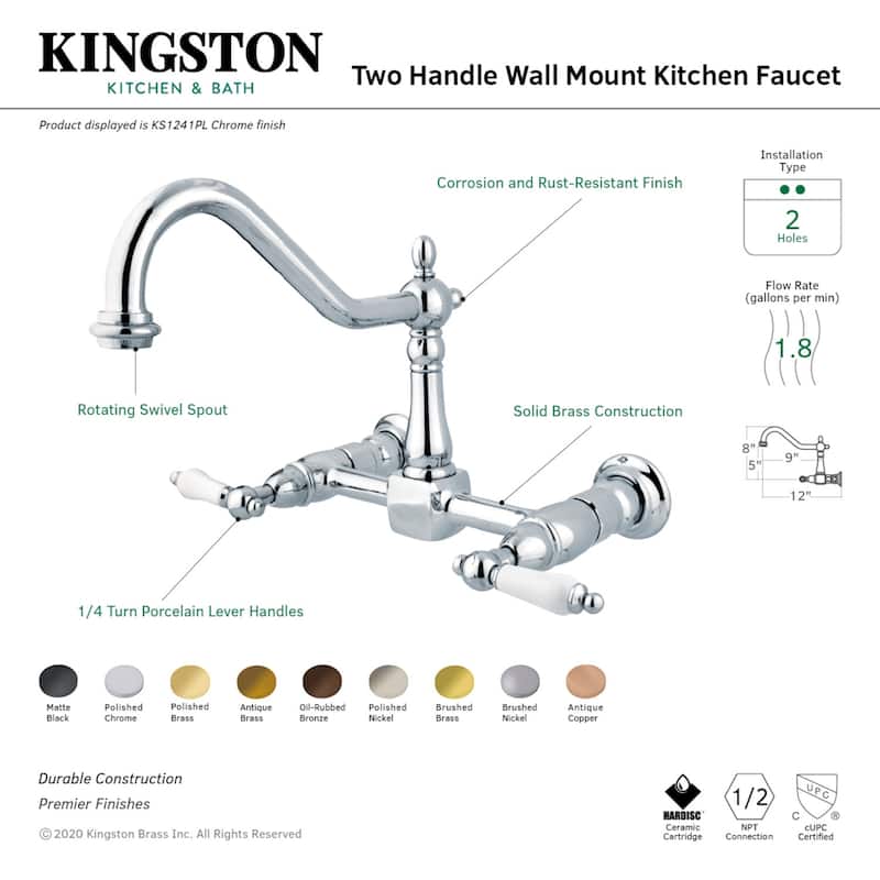 Heritage Two-Handle Wall Mount Bridge Kitchen Faucet