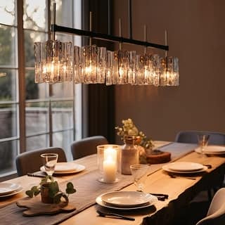 Kasy Modern 5-Light Linear Chandelier Textured Glass Unique Kitchen Island Light