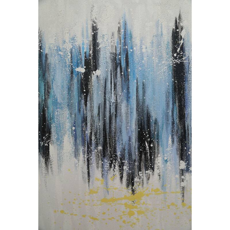 Blue Neutral Cascade Hand Painted Abstract Textured Oil Canvas Wall Art 47" X 31"