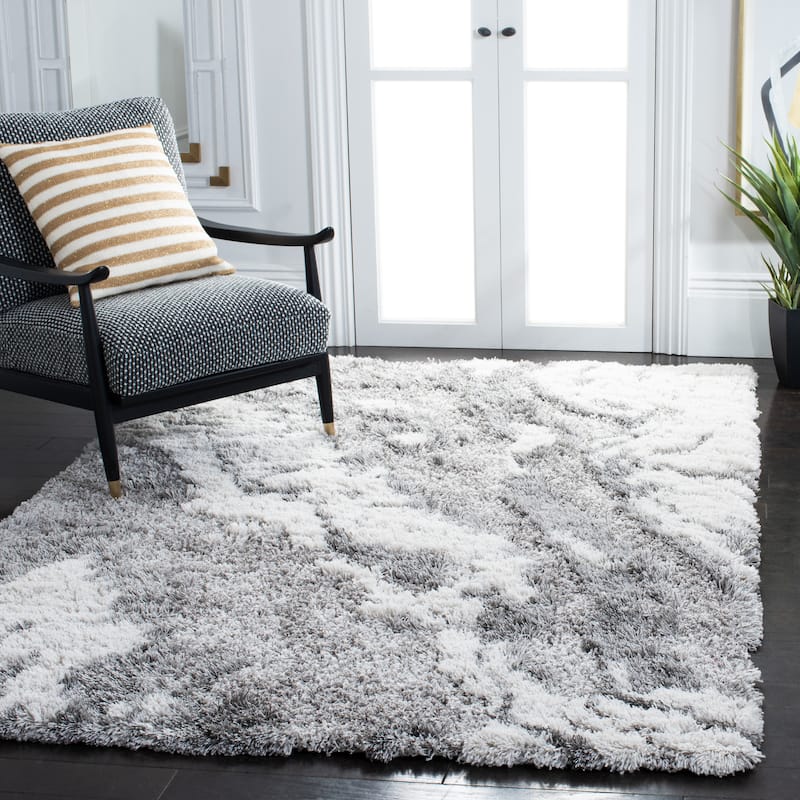 SAFAVIEH Horizon Shag Mukades Abstract 2.5-inch Thick Rug - 5'3" x 7'7" - Grey/Ivory - Rectangle