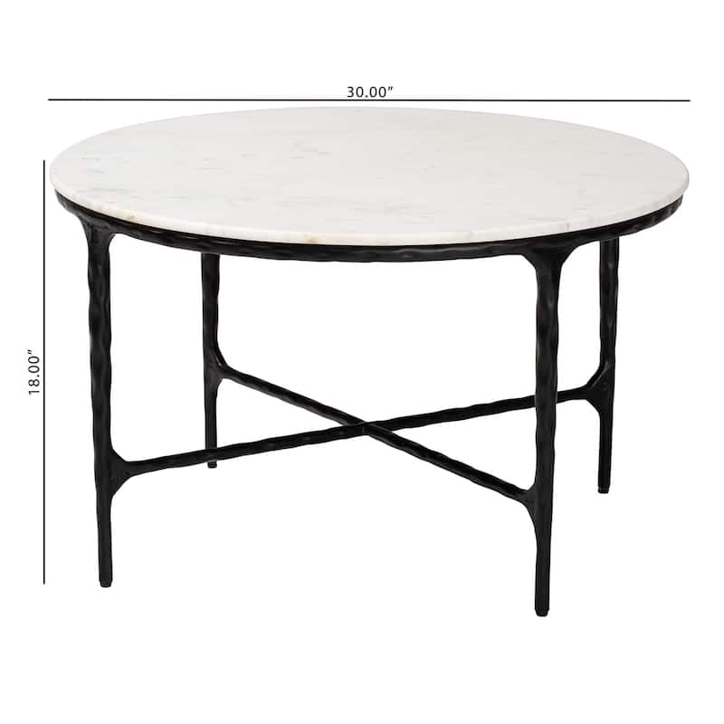 Akanji Marble Coffee Table - Modern Rustic Accent Table with Hand-Forged Metal Frame for Living Room or Seating Areas